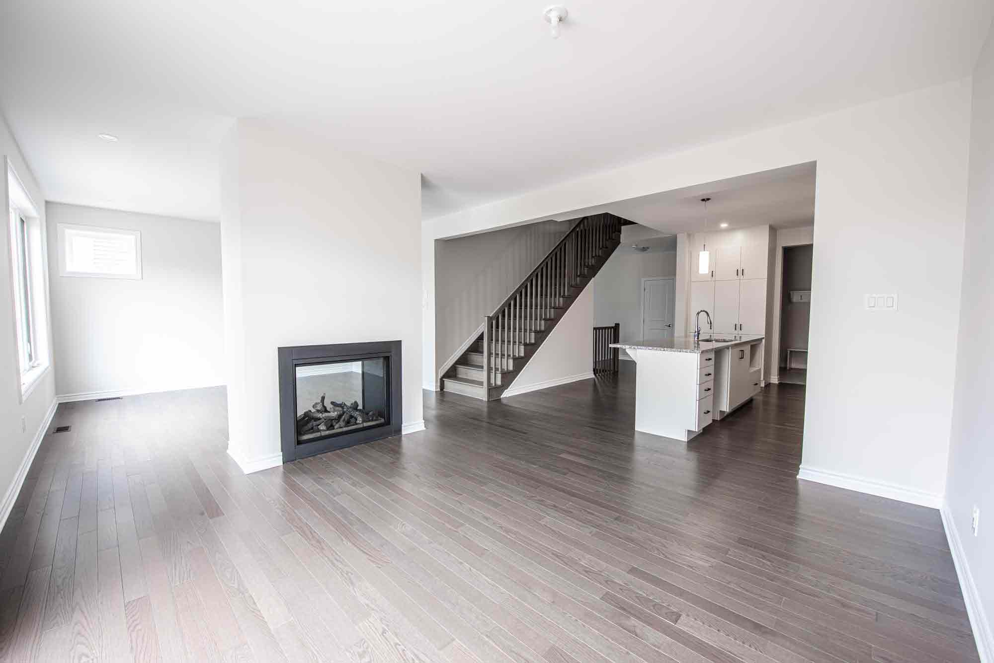 Cool gray flooring in a modern living room
