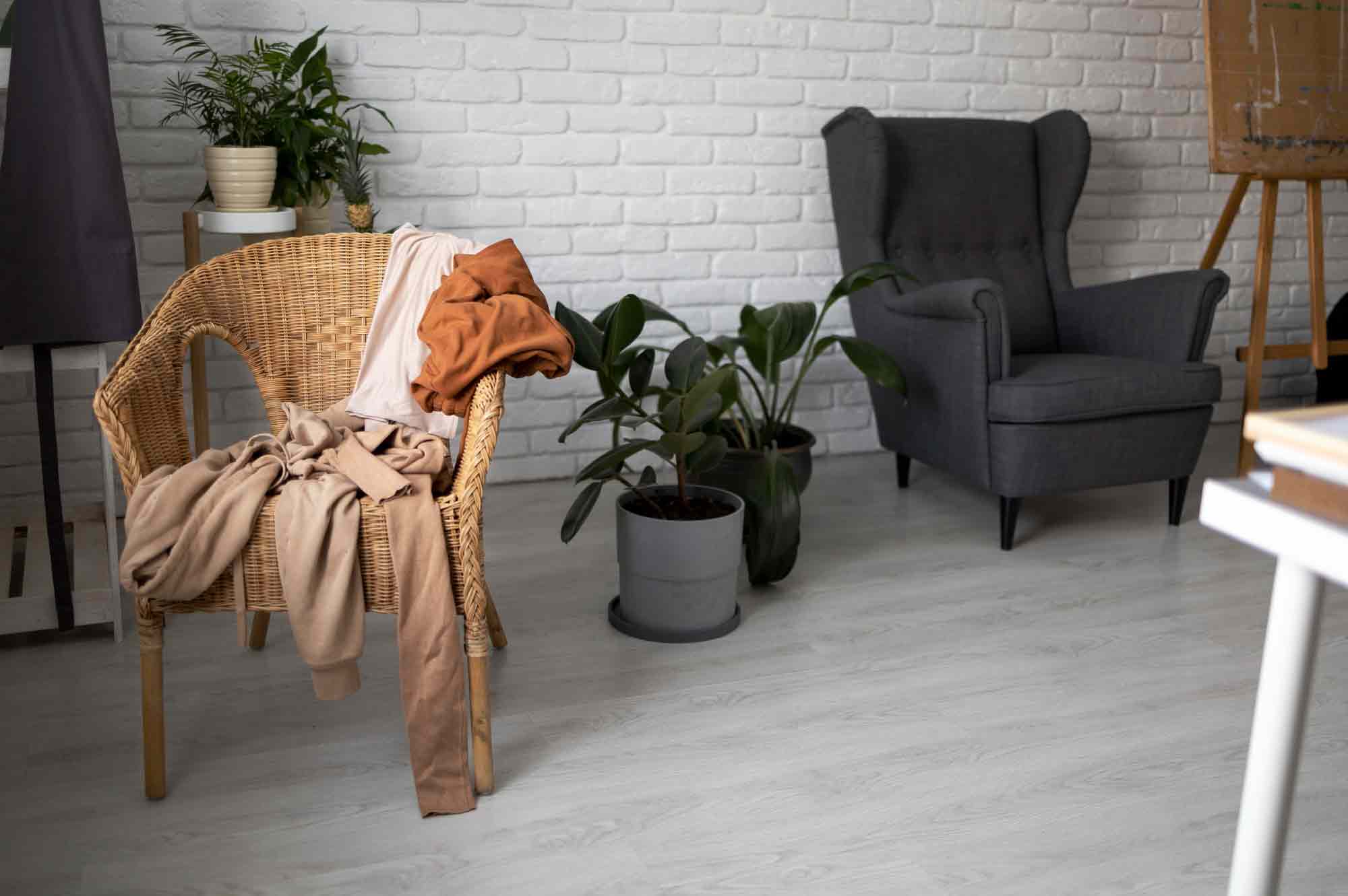 Gray floors in a cozy reading room